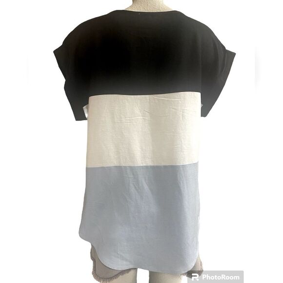 She +Sky color block, cotton shirt, tie front, short sleeve size S/M - Picture 2 of 3